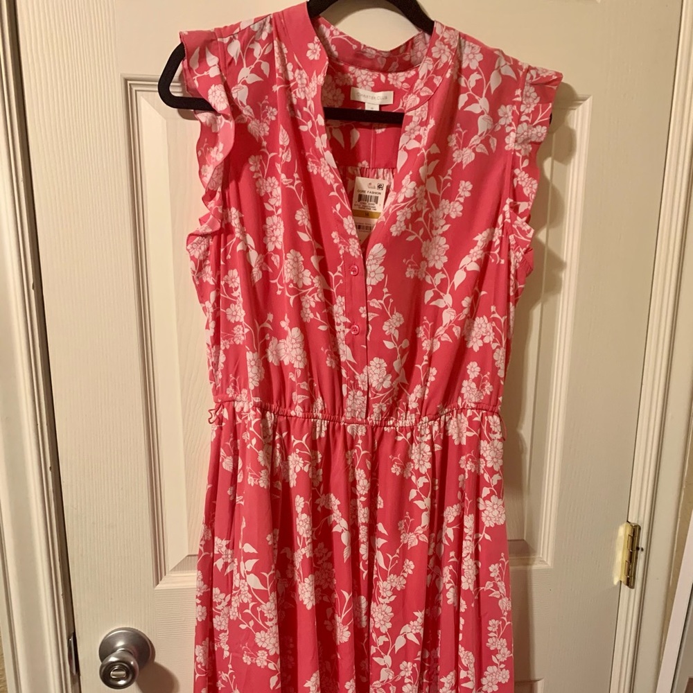 Charter Club Dress Pink w/White Flowers & POCKETS!